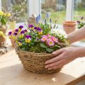 Poterie ronde en branches naturelles Ø23cm H9,5cm avec film plastique | Floristik24.fr