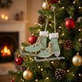 Décoration Noël Patins à Glace en Bois Vert Menthe avec Clochettes - Lot de 2 | Floristik24.fr