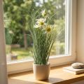 Plante artificielle en pot, herbe décorative avec fleurs d'Échinacée blanche, 56 cm | Floristik24.fr