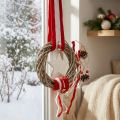 Couronne de Noël suspendue rouge et blanche Ø20 cm L98 cm | Floristik24.fr