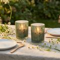 Lot de 2 photophores en verre vert et blanc avec motif prairie – H 12,5 cm | Floristik24.fr