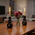 Bougeoirs en céramique noirs design abstrait H13 cm - Lot de 2 | Floristik24.fr
