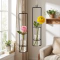 Lot de 2 mini vases suspendus en verre avec cadre métallique noir, Ø6cm x 32cm | Floristik24.fr