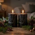 Bougies noires en cire teintée effet marbré 85x120mm - Lot de 2 | Floristik24.fr