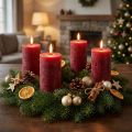 Bougies piliers rustiques rouge foncé, 70 x 120 mm, lot de 4, longue durée de combustion, aspect marbré, décoration de fêtes élégante | Floristik24.fr