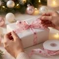 Ruban ruban cadeau de Noël motif étoile rose 15mm 20m | Floristik24.fr