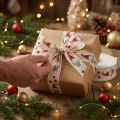 Ruban cadeau Ruban de Noël gnome crème 25mm 20m | Floristik24.fr