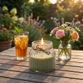 Bougie parfumée citronnelle en verre avec couvercle, H11,5 cm, vert olive | Floristik24.fr