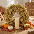Couronne Décorative en Kardes Séchées et Millet Jaune-Olive 28 cm | Floristik24.fr