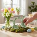 Figurines décoratives Lapins de Pâques vertes en plastique 22 cm - Lot de 2 | Floristik24.fr