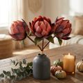 Fleurs artificielles Protea rouge-orange 34 cm - Lot de 3 | Floristik24.fr