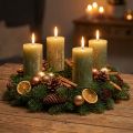 Bougies cylindriques marbrées olivâtre 70×120 mm - Lot de 4, longue durée 53 h | Floristik24.fr