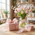 Ruban décoratif en tissu motif fleurs de cerisier 40 mm x 20 m | Floristik24.fr