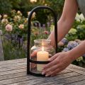 Photophore en métal noir avec insert en verre transparent Ø14,5 cm | Floristik24.fr