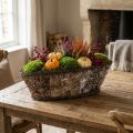 Porte-plantes en bois et métal avec rebord en écorce de bouleau 17×15×34 cm | Floristik24.fr