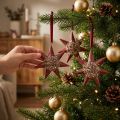 Lot de 4 étoiles décoratives de Noël à suspendre, couleur bordeaux et doré | Floristik24.fr
