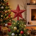 Étoile de Sapin de Noël Rouge avec Paillettes - 19,5 x 20 cm | Floristik24.fr