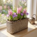 Cache-pot rectangulaire en céramique tressée brun et blanc 23×11×11cm | Floristik24.fr