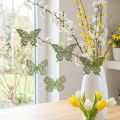 Set de 12 Papillons Décoratifs à Suspendre en Bois Vert Pailleté - 8 cm | Floristik24.fr