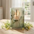 Lanterne en verre décorative motifs herbes vertes et blanches - Hauteur 24 cm | Floristik24.fr