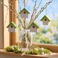 Set de 8 mini nichoirs décoratifs à suspendre en bois blanc et vert 6,5 cm | Floristik24.fr