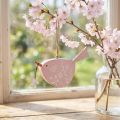 Décoration suspendue oiseau en bois rose avec fleur – 15×8,5 cm | Floristik24.fr