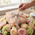 Ruban décoratif beige avec motifs cœurs blancs 25 mm x 15 m | Floristik24.fr