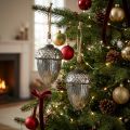 Lot de 2 décorations de Noël en verre forme gland argenté Ø10cm H14cm | Floristik24.fr