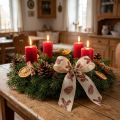 Ruban décoratif crème et brun avec motifs de pommes de pin 25 mm x 18 m | Floristik24.fr