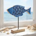 Poisson décoratif bleu en bois sur support, 25 cm × 24,5 cm | Floristik24.fr