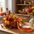 Ruban décoratif orange à pois blancs 10 mm x 25 m | Floristik24.fr
