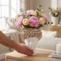 Vase tête en céramique avec décor de roses – Blanc et brun Ø19cm H22,5cm | Floristik24.fr