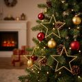 Lot de 12 étoiles décoratives en or pailleté à suspendre, 12 cm | Floristik24.fr