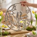 Décoration en métal argenté avec oiseaux sur base en bois, H 37,5 cm | Floristik24.fr