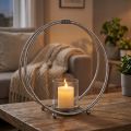 Photophore en métal argenté avec verre cylindrique Ø33 cm | Floristik24.fr