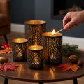 Set de 3 photophores en métal motif forêt noir et doré Ø8/10/13cm | Floristik24.fr