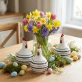 Décoration poule en céramique blanche à rayures noires, lot de 3, H11 cm, Ø7 cm | Floristik24.fr