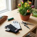 Gants de jardin en lycra et cuir, noir et gris clair, taille 8 | Floristik24.fr