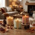 Bougies parfumées en verre avec couvercle en bois, senteur santal, H 8,5 cm, lot de 3 | Floristik24.fr