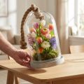 Cloche en verre avec base effet béton et corde Ø17cm H28cm | Floristik24.fr