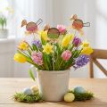 Lot de 12 oiseaux décoratifs en bois sur tige - Déco printemps | Floristik24.fr