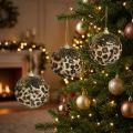 Boules de Noël motif léopard avec paillettes dorées 7 cm lot de 3 en plastique | Floristik24.fr
