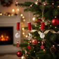 Suspensions décoratives bobines de fil rouge en bois - Lot de 4 | Floristik24.fr