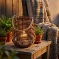 Lanterne en osier brun avec verre pour bougie, anse en corde, Ø24cm H34cm | Floristik24.fr