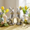 Lot de 2 figurines lapins déco en résine argentée style vintage H17cm | Floristik24.fr