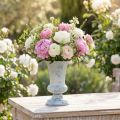 Vase Coupe Antique Blanc et Bleu en Métal Ø17cm H24cm | Floristik24.fr