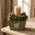 Cache-pot en bois Shabby Chic vert avec motif feuille, 11×14,5×14 cm | Floristik24.fr