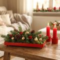 Plateau décoratif rectangulaire en métal rouge avec pieds - 30×15 cm | Floristik24.fr