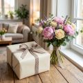 Ruban décoratif en coton à pois blancs 10 mm x 100 m gris-brun | Floristik24.fr