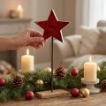 Étoile décorative en bois avec socle et tige métallique rouge 20x9,5x50 cm | Floristik24.fr
